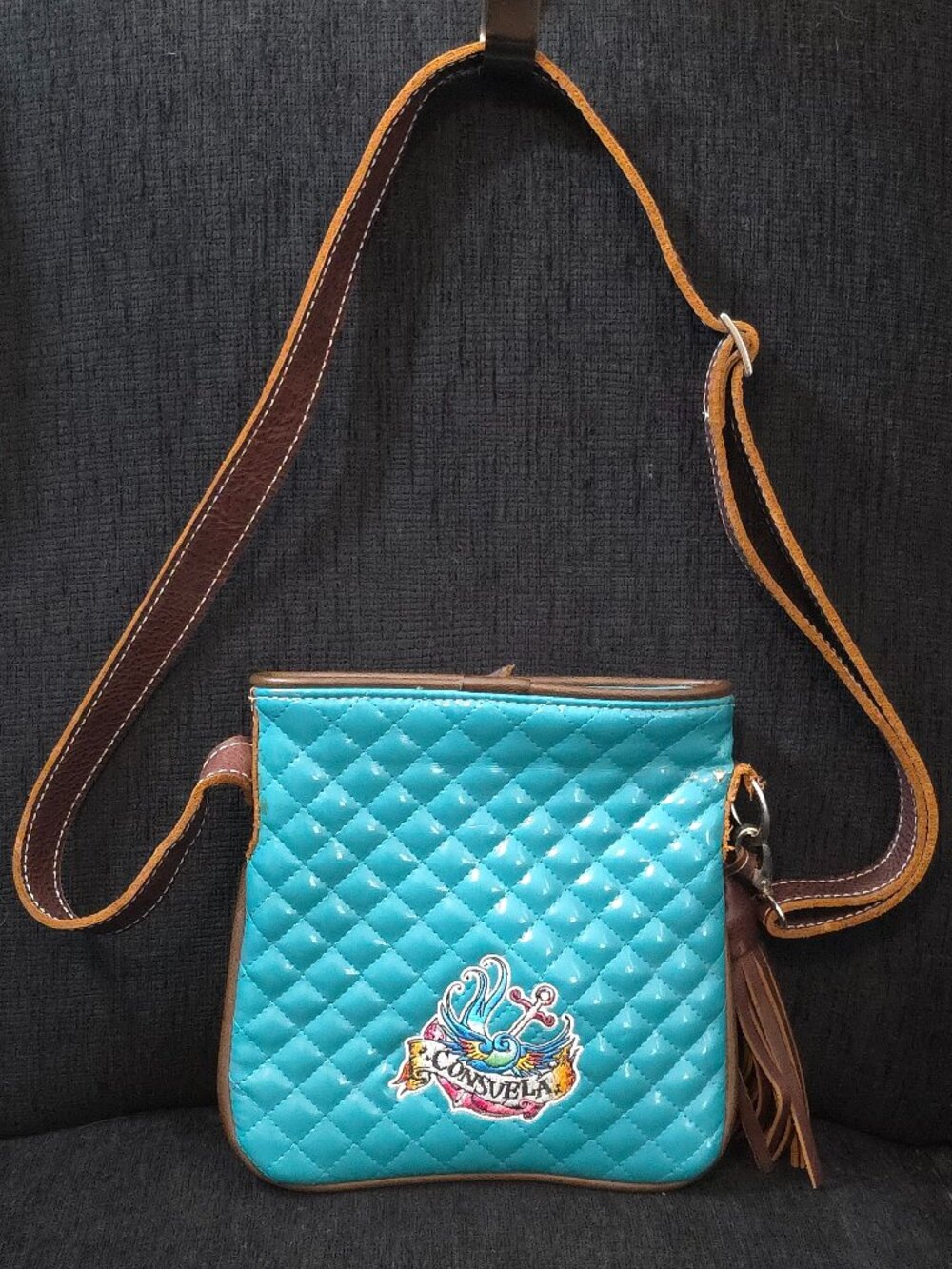 Consuela Turquoise Patent Leather Crossbody Bag
